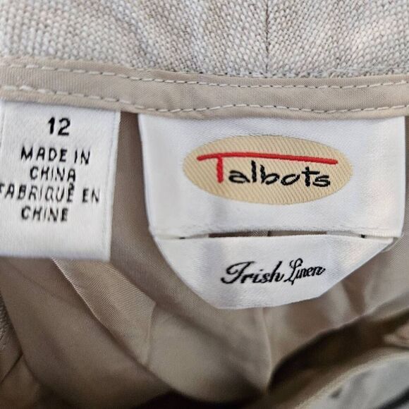 Talbots Irish Linen Cream Natural Tan Pants Suit Size 10/12 - Picture 7 of 8